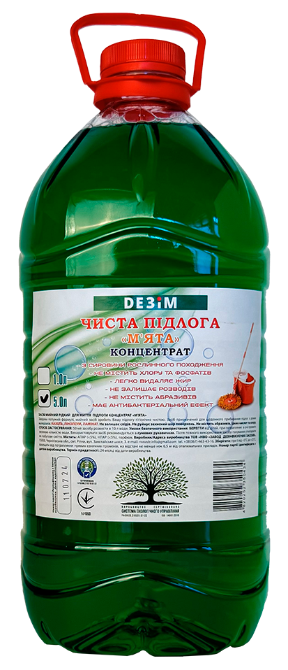 Засіб мийний рідкий для миття підлоги концентрат М‘ЯТА, DЕЗІМ, 5л